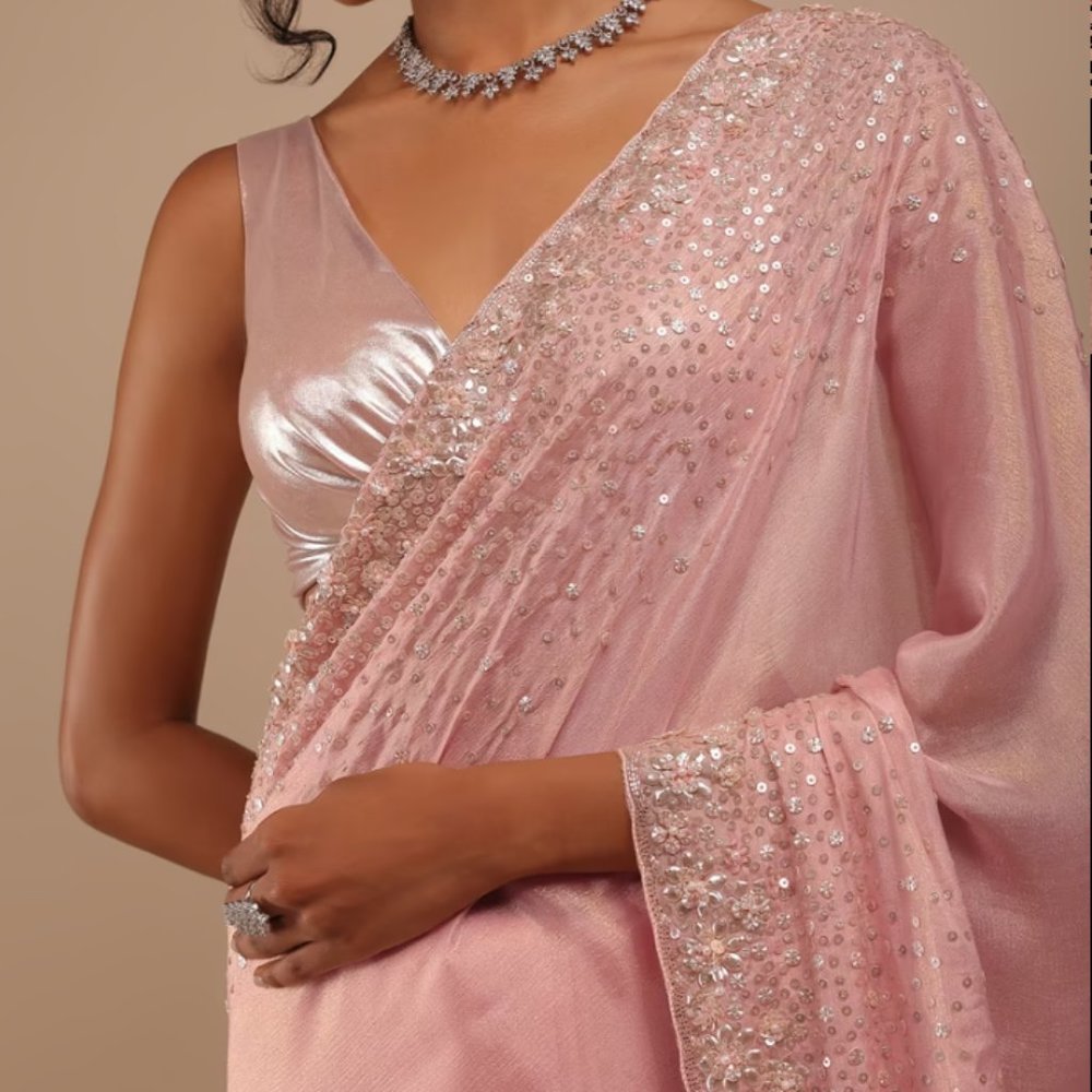 Blush Pink Sequins Saree - Kalki Fashion